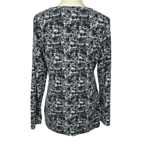 Soft Surroundings Shirt Women Large Black White Print Faux Wrap Side Ruch V-Neck - Picture 3 of 11
